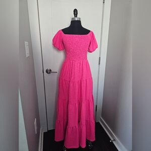 NWOT SHEIN  Vacation Vibrant Neon Pink Smocked Maxi Dress, M